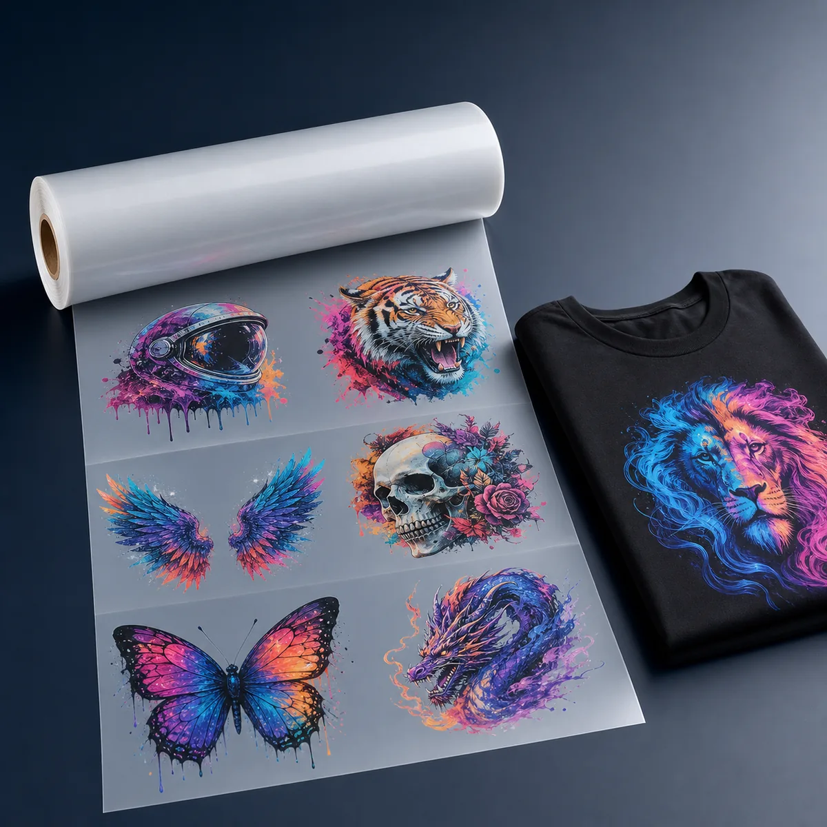 Impresión DTF textil profesional con diseños de colores intensos